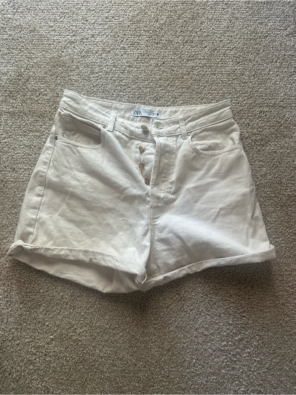 ZARA White High-Rise Button-Fly Denim Shorts